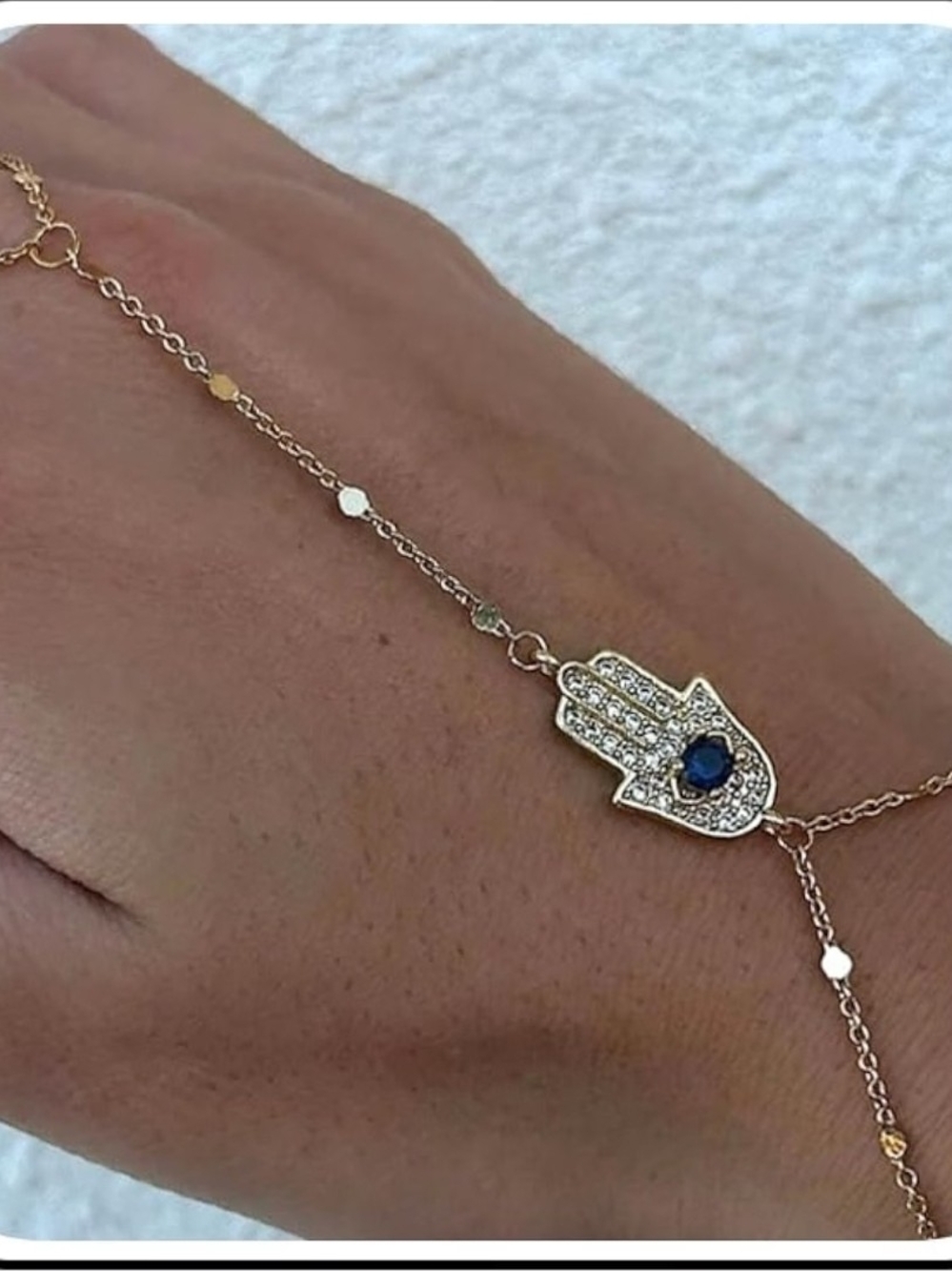 Gold Tone Hamsa Hand Chain Bracelet for Women - Picture 2 of 4